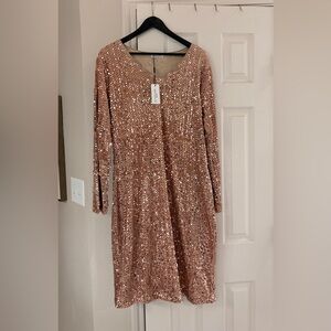 Sequin Long Sleeve Rose Gold Party Dress